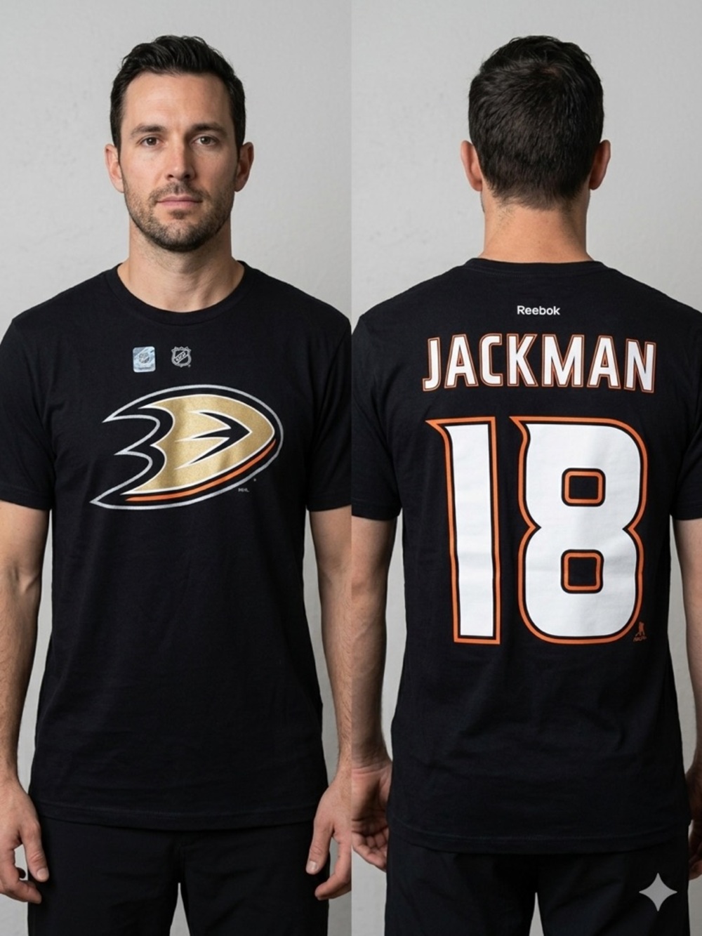 NHL REEBOK Black Anaheim Ducks Gold Logo Short Sleeve Tee. Size S